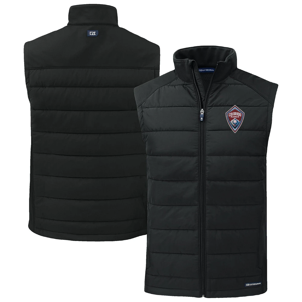 Men's Cutter & Buck Black Colorado Rapids Evoke Hybrid Eco Softshell Recycled Full-Zip Vest
