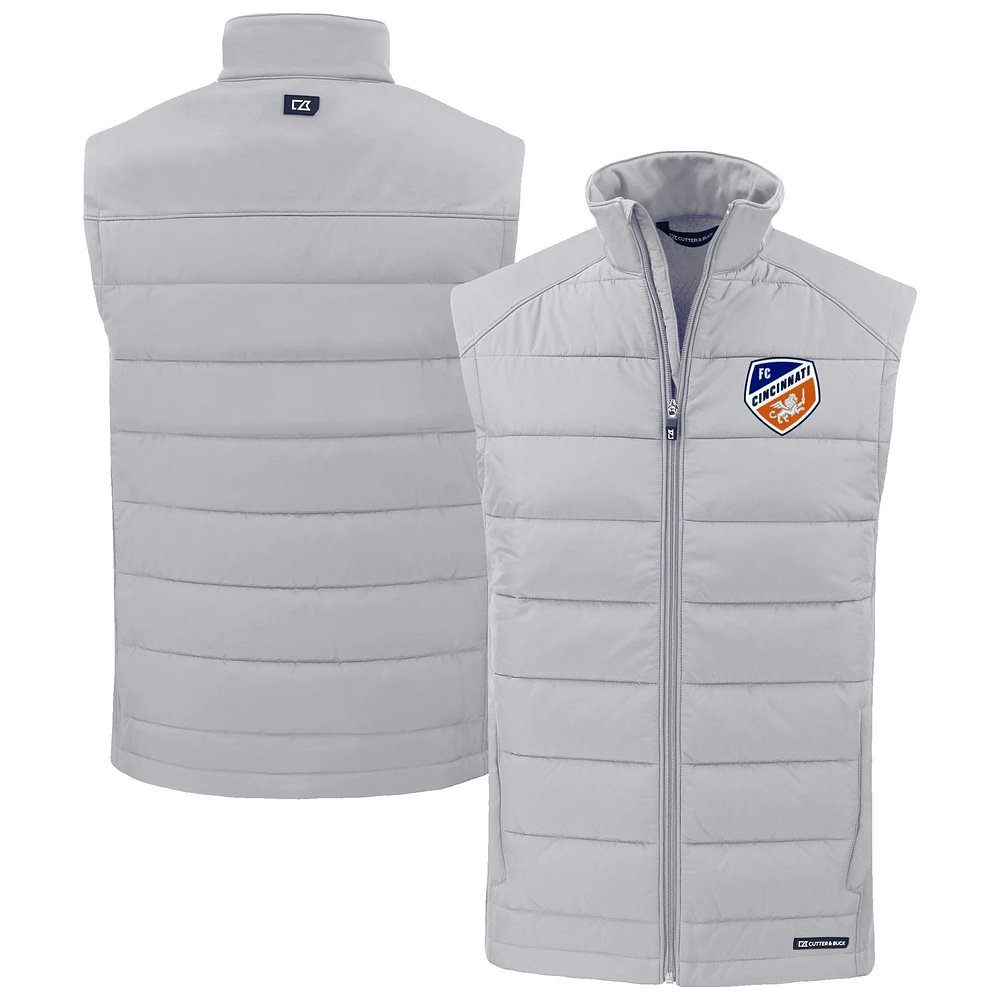 Men's Cutter & Buck Gray FC Cincinnati Evoke Hybrid Eco Softshell Recycled Full-Zip Vest
