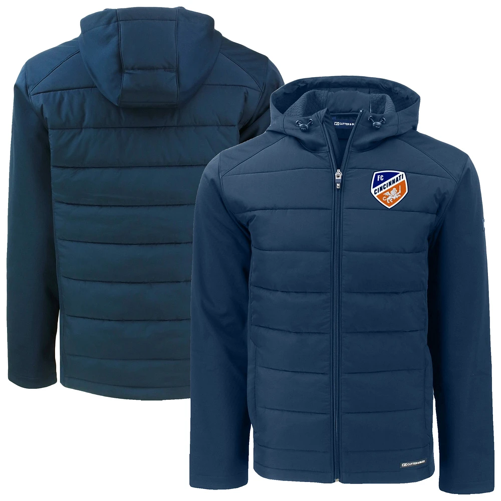 Men's Cutter & Buck Navy FC Cincinnati Evoke Hybrid Eco Softshell Recycled Full-Zip Hooded Jacket