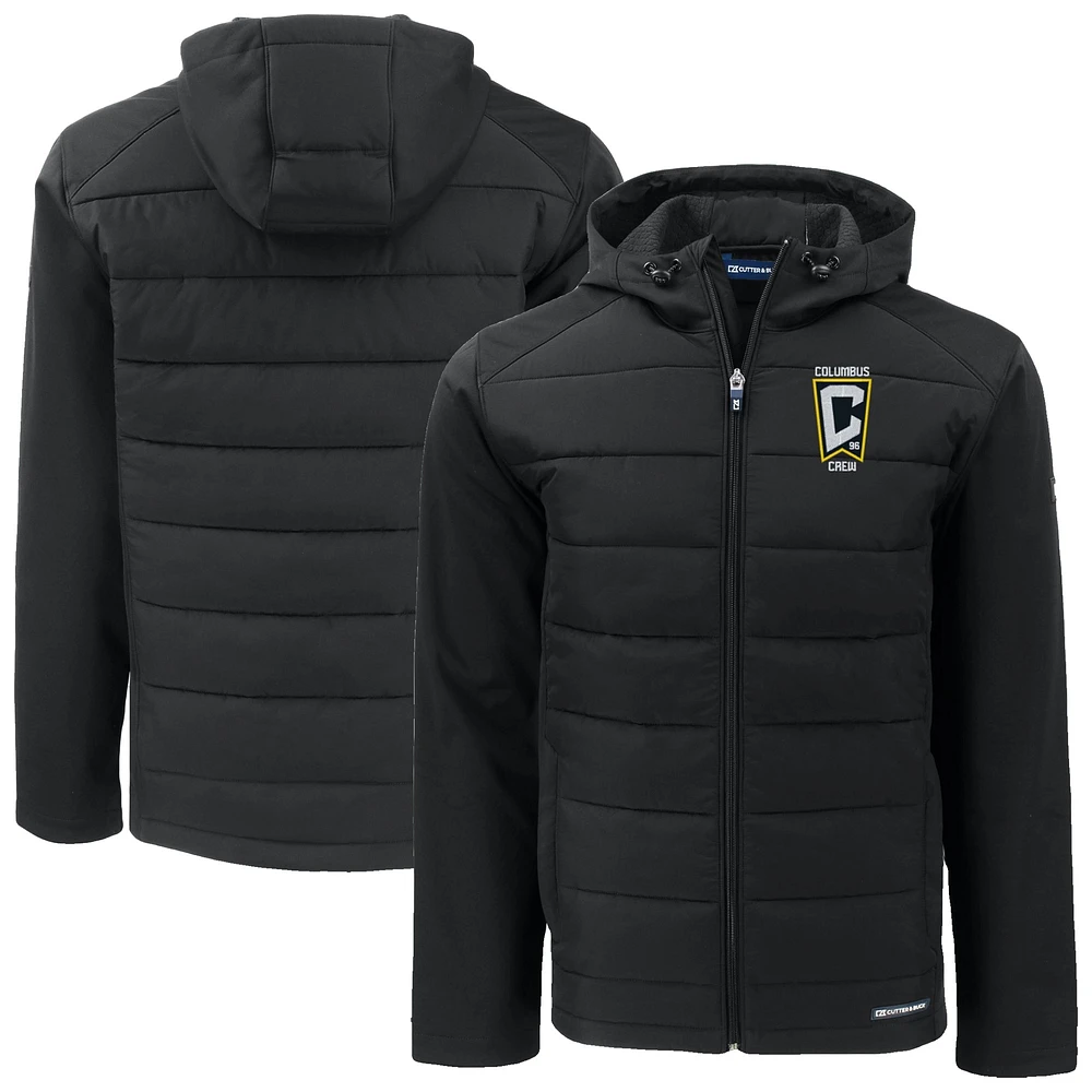 Men's Cutter & Buck Black Columbus Crew Evoke Hybrid Eco Softshell Recycled Full-Zip Hooded Jacket