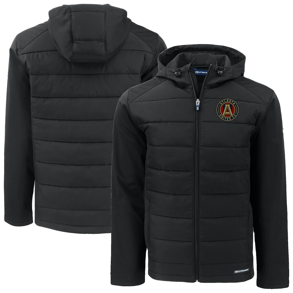 Men's Cutter & Buck Black Atlanta United FC Evoke Hybrid Eco Softshell Recycled Full-Zip Hooded Jacket