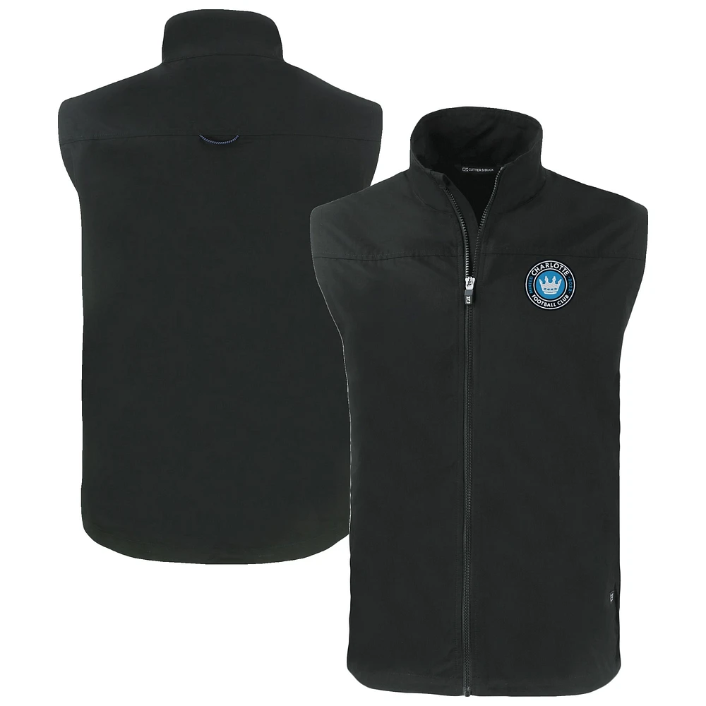 Men's Cutter & Buck Black Charlotte FC Charter Eco Recycled Full-Zip Vest