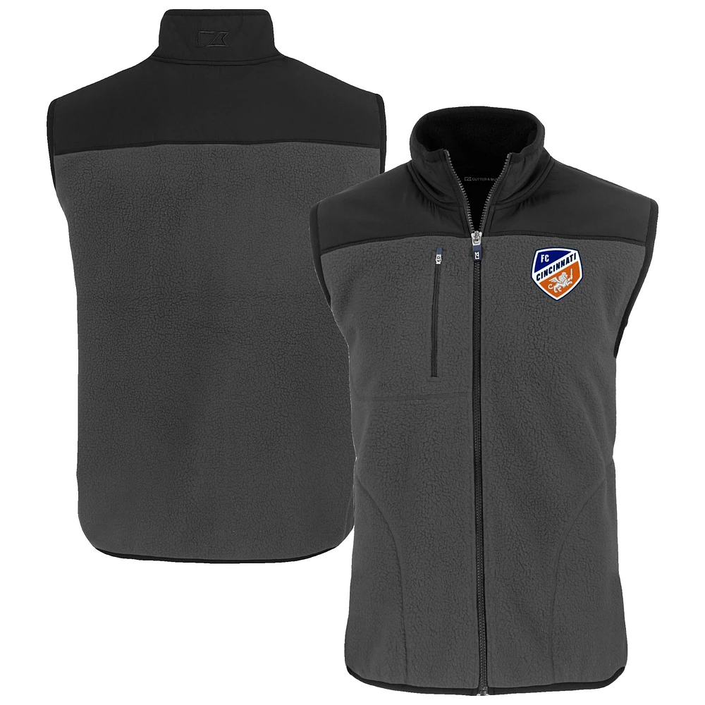 Men's Cutter & Buck Gray FC Cincinnati Cascade Eco Fleece Full-Zip Vest