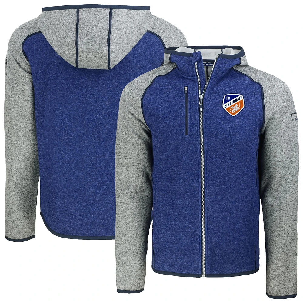 Men's Cutter & Buck Heather Blue FC Cincinnati Mainsail Full-Zip Hooded Jacket