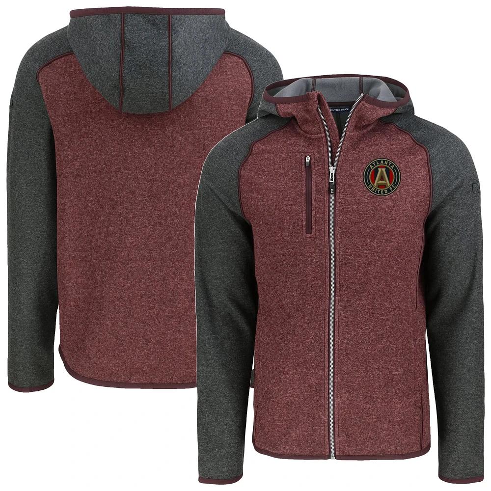 Men's Cutter & Buck Heather Maroon Atlanta United FC Mainsail Full-Zip Hooded Jacket