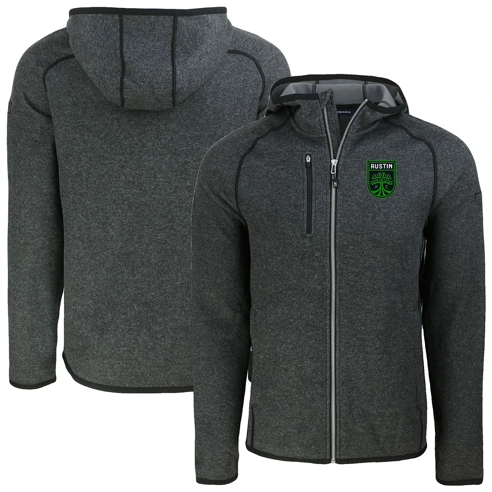 Men's Cutter & Buck Heather Charcoal Austin FC Mainsail Full-Zip Hooded Jacket