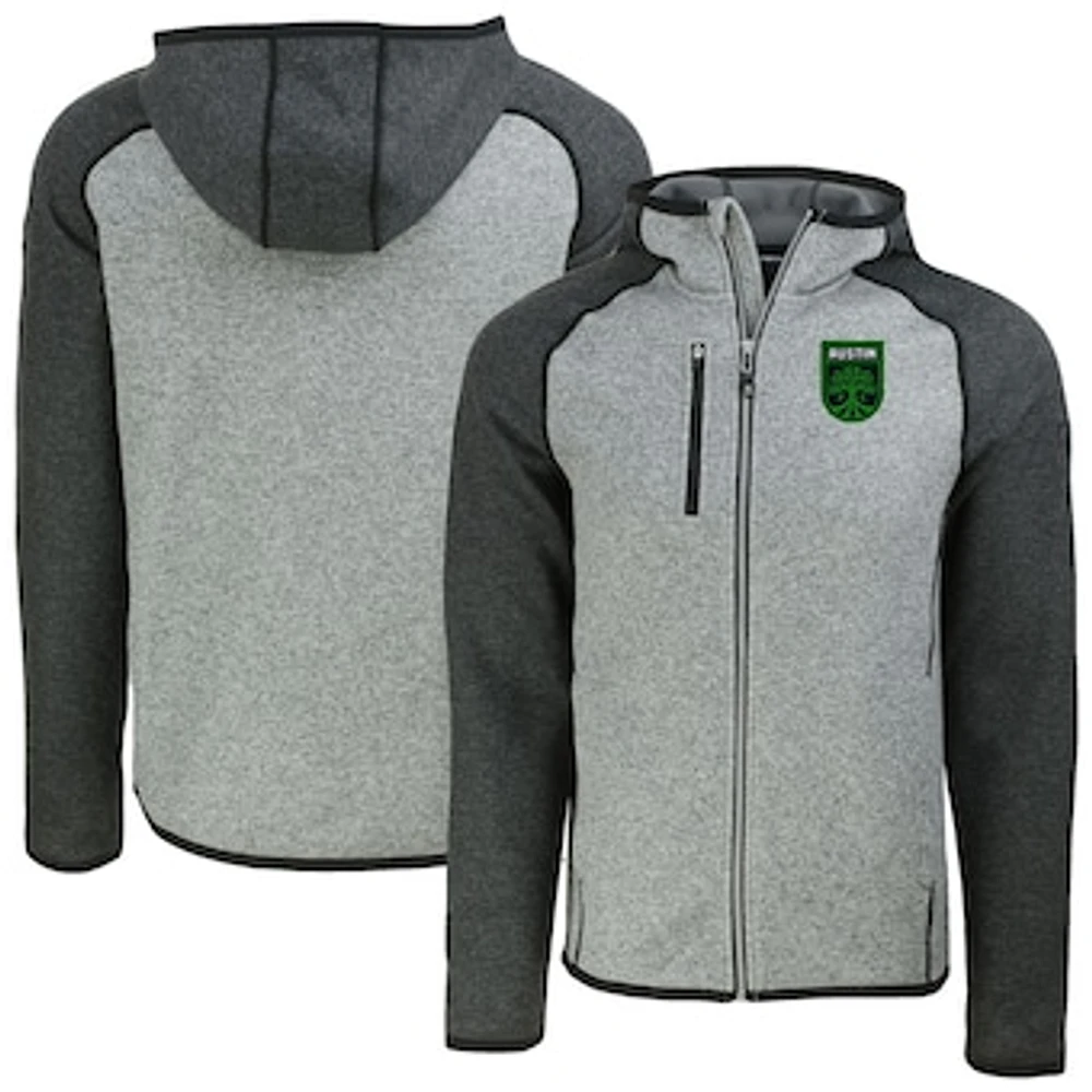 Men's Cutter & Buck Heather Gray Austin FC Mainsail Full-Zip Hooded Jacket