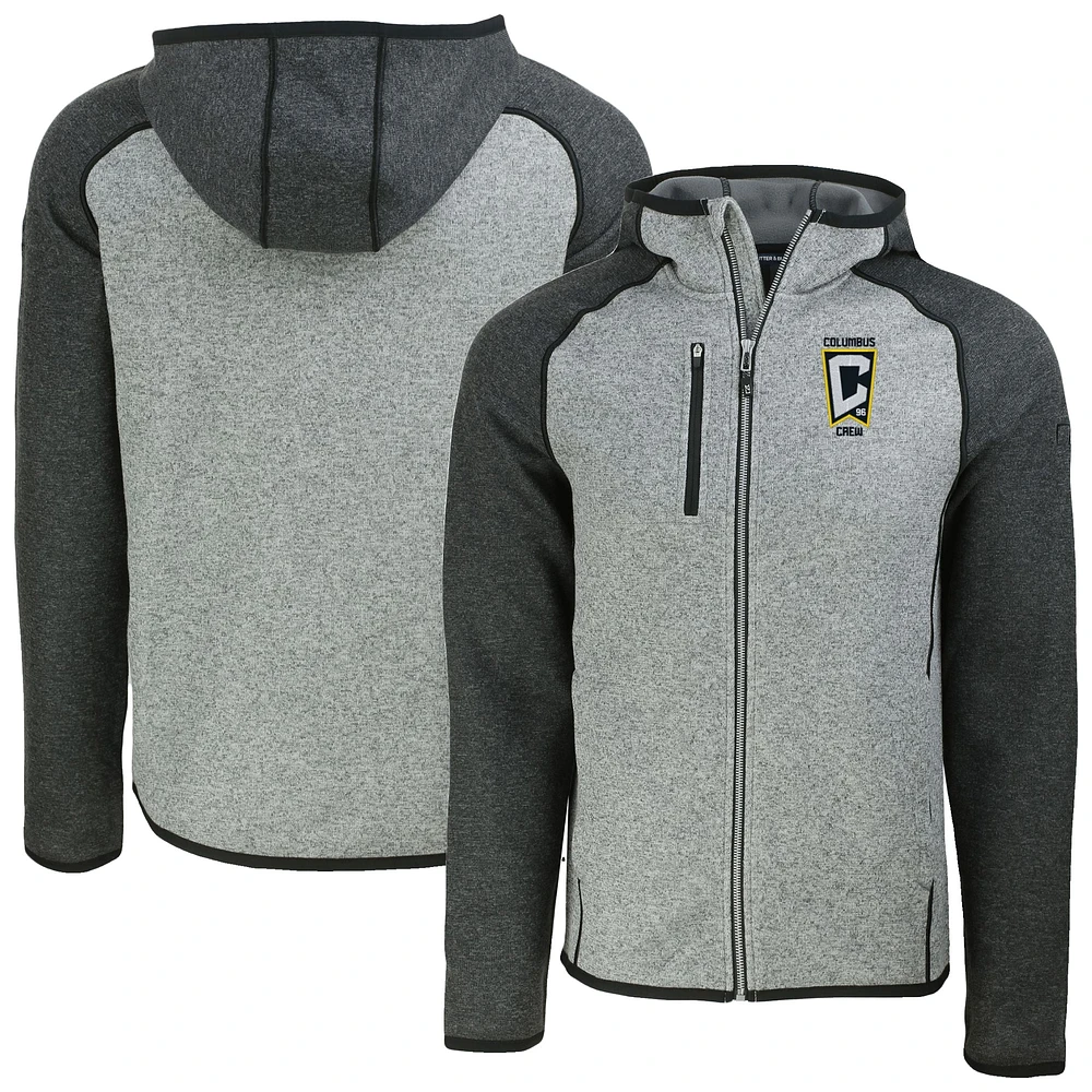 Men's Cutter & Buck Heather Gray Columbus Crew Mainsail Full-Zip Hooded Jacket