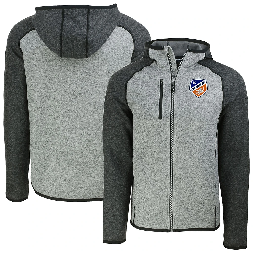 Men's Cutter & Buck Heather FC Cincinnati Mainsail Full-Zip Hooded Jacket