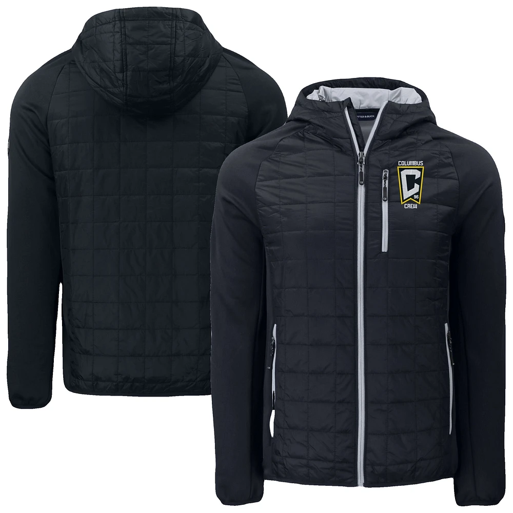 Men's Cutter & Buck Black Columbus Crew Rainier Primaloft Eco Raglan Full-Zip Hybrid Jacket