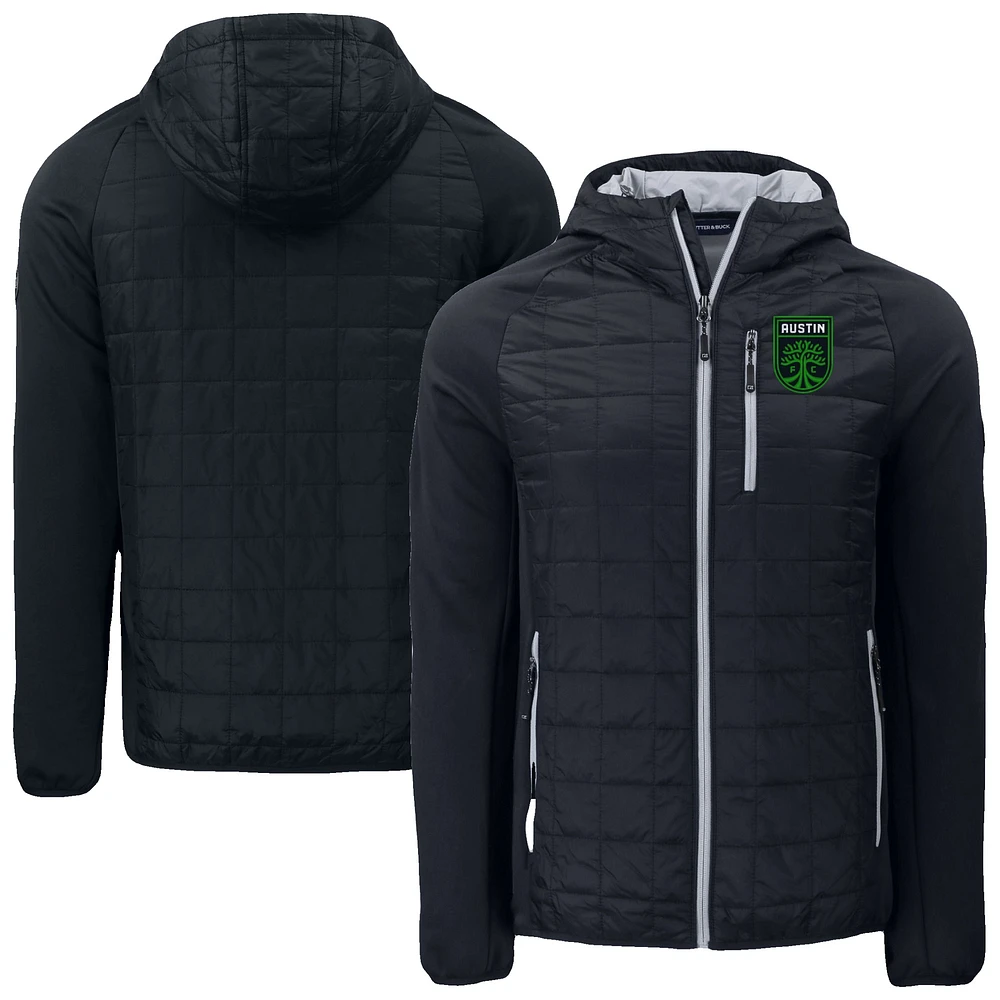 Men's Cutter & Buck Black Austin FC Rainier Primaloft Eco Raglan Full-Zip Hybrid Jacket