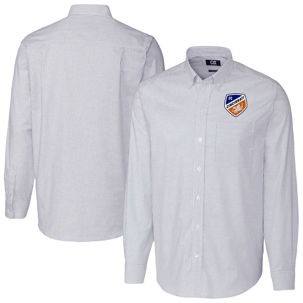 Men's Cutter & Buck Light Blue FC Cincinnati Stretch Oxford Stripe Long Sleeve Button-Down Shirt
