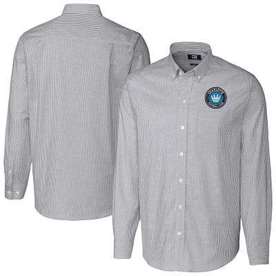 Men's Cutter & Buck Charcoal Charlotte FC Stretch Oxford Stripe Long Sleeve Button-Down Shirt