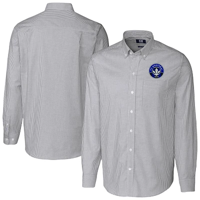 Men's Cutter & Buck Charcoal CF Montreal Stretch Oxford Stripe Long Sleeve Button-Down Shirt