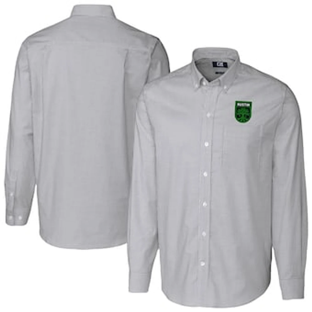 Men's Cutter & Buck Charcoal Austin FC Stretch Oxford Stripe Long Sleeve Button-Down Shirt