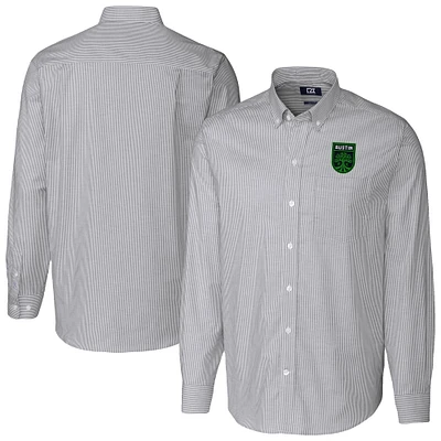 Men's Cutter & Buck Charcoal Austin FC Stretch Oxford Stripe Long Sleeve Button-Down Shirt