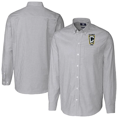 Men's Cutter & Buck Charcoal Columbus Crew Stretch Oxford Stripe Long Sleeve Button-Down Shirt