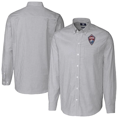Men's Cutter & Buck Charcoal Colorado Rapids Stretch Oxford Stripe Long Sleeve Button-Down Shirt