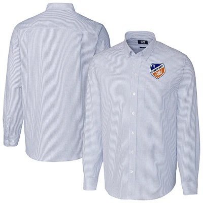 Men's Cutter & Buck Blue FC Cincinnati Stretch Oxford Stripe Long Sleeve Button-Down Shirt