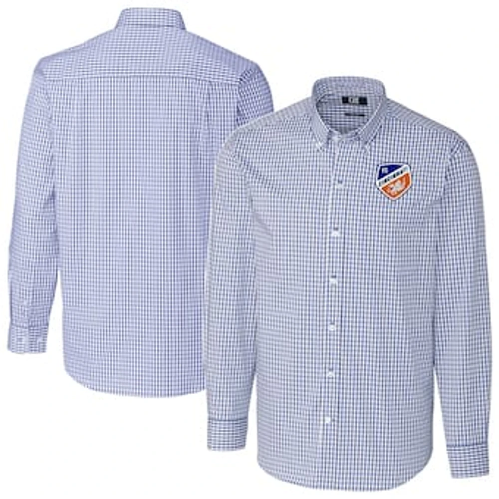 Men's Cutter & Buck Blue FC Cincinnati Easy Care Stretch Gingham Long Sleeve Button-Down Shirt