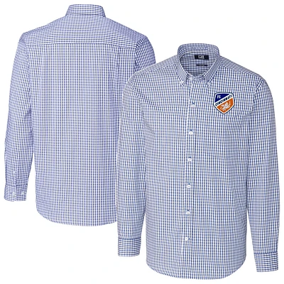 Men's Cutter & Buck Blue FC Cincinnati Easy Care Stretch Gingham Long Sleeve Button-Down Shirt