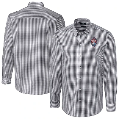 Men's Cutter & Buck Charcoal Colorado Rapids Easy Care Stretch Gingham Long Sleeve Button-Down Shirt