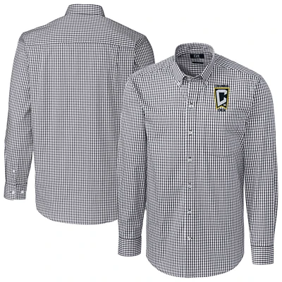 Men's Cutter & Buck Charcoal Columbus Crew Easy Care Stretch Gingham Long Sleeve Button-Down Shirt