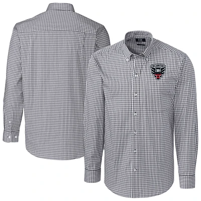Men's Cutter & Buck Charcoal D.C. United Easy Care Stretch Gingham Long Sleeve Button-Down Shirt