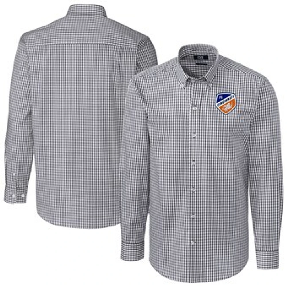 Men's Cutter & Buck Charcoal FC Cincinnati Easy Care Stretch Gingham Long Sleeve Button-Down Shirt