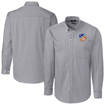 Men's Cutter & Buck Charcoal FC Cincinnati Easy Care Stretch Gingham Long Sleeve Button-Down Shirt