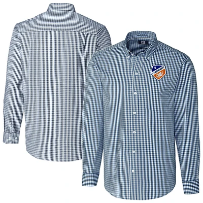 Men's Cutter & Buck Navy FC Cincinnati Easy Care Stretch Gingham Long Sleeve Button-Down Shirt