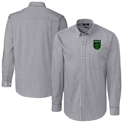 Men's Cutter & Buck Charcoal Austin FC Easy Care Stretch Gingham Long Sleeve Button-Down Shirt