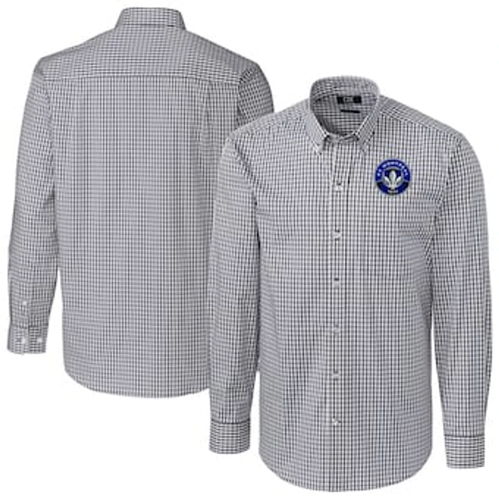 Men's Cutter & Buck Charcoal CF Montreal Easy Care Stretch Gingham Long Sleeve Button-Down Shirt