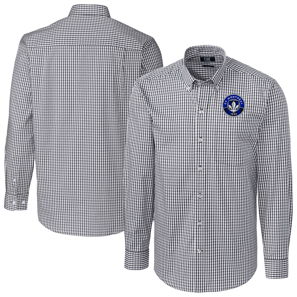 Men's Cutter & Buck Charcoal CF Montreal Easy Care Stretch Gingham Long Sleeve Button-Down Shirt