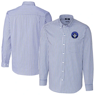 Men's Cutter & Buck Blue CF Montreal Easy Care Stretch Gingham Long Sleeve Button-Down Shirt