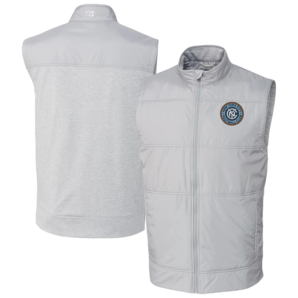 Men's Cutter & Buck Gray New York City FC Stealth Hybrid Quilted Windbreaker Vest
