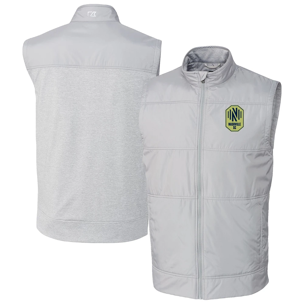 Men's Cutter & Buck Gray Nashville SC Stealth Hybrid Quilted Windbreaker Vest