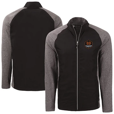 Men's Cutter & Buck Black/Heather Black Houston Dynamo FC Adapt Eco Knit Hybrid Recycled Full-Zip Jacket