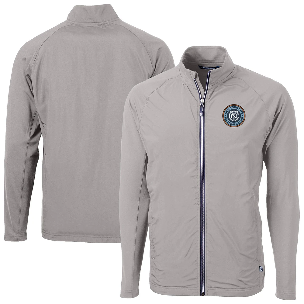 Men's Cutter & Buck Gray New York City FC Adapt Eco Knit Hybrid Recycled Full-Zip Jacket