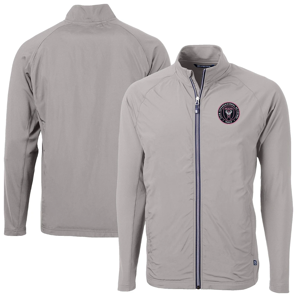 Men's Cutter & Buck Gray Inter Miami CF Adapt Eco Knit Hybrid Recycled Full-Zip Jacket