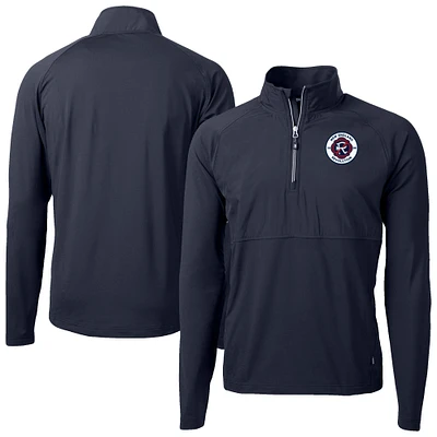 Men's Cutter & Buck Navy New England Revolution Adapt Eco Knit Hybrid Recycled Quarter-Zip Pullover Top