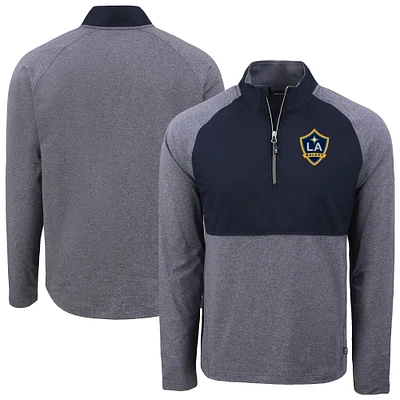 Men's Cutter & Buck Heather Navy/Navy LA Galaxy Adapt Eco Knit Hybrid Recycled Raglan Quarter-Zip Pullover Top