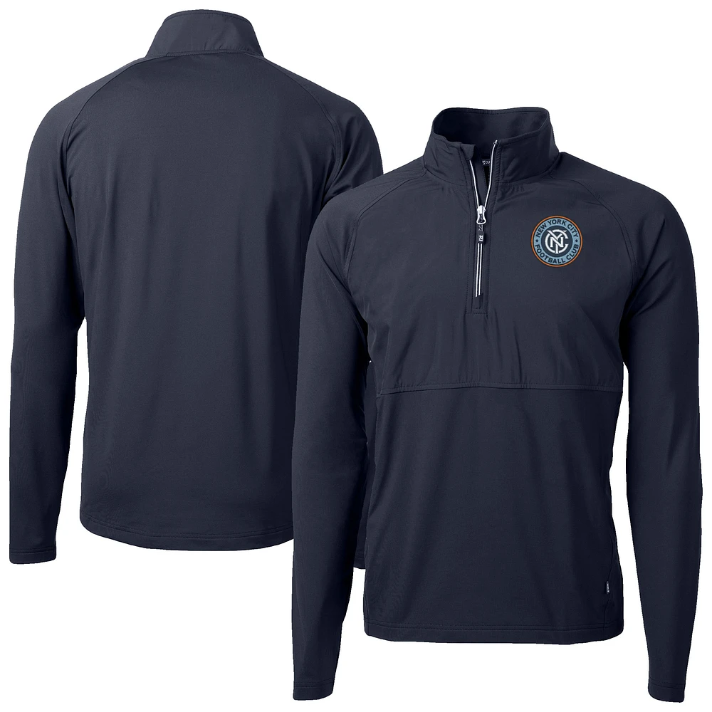 Men's Cutter & Buck Navy New York City FC Adapt Eco Knit Hybrid Recycled Quarter-Zip Pullover Top