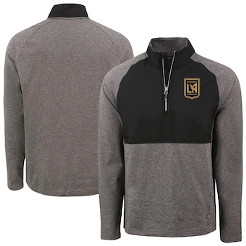Men's Cutter & Buck Heather Black LAFC Adapt Eco Knit Hybrid Recycled Quarter-Zip Pullover Top