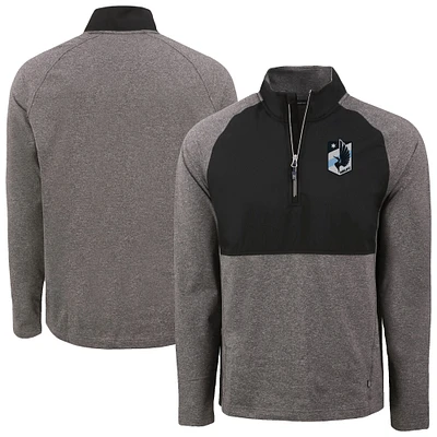 Men's Cutter & Buck Heather Black Minnesota United FC Adapt Eco Knit Hybrid Recycled Quarter-Zip Pullover Top
