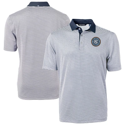 Men's Cutter & Buck Navy New York City FC Virtue Eco Pique Micro Stripe Recycled Polo