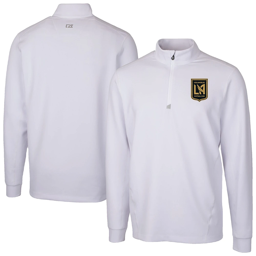 Men's Cutter & Buck White LAFC Traverse Stretch Eco Quarter-Zip Pullover Top