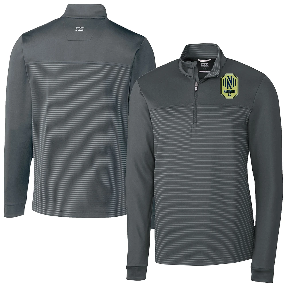Men's Cutter & Buck Gray Nashville SC Traverse Stretch Eco Stripe Quarter-Zip Pullover Top