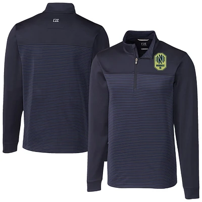 Men's Cutter & Buck Navy Nashville SC Traverse Stretch Eco Stripe Quarter-Zip Pullover Top
