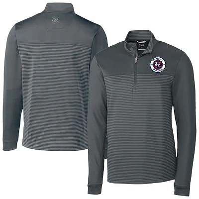 Men's Cutter & Buck Gray New England Revolution Traverse Stretch Eco Stripe Quarter-Zip Pullover Top